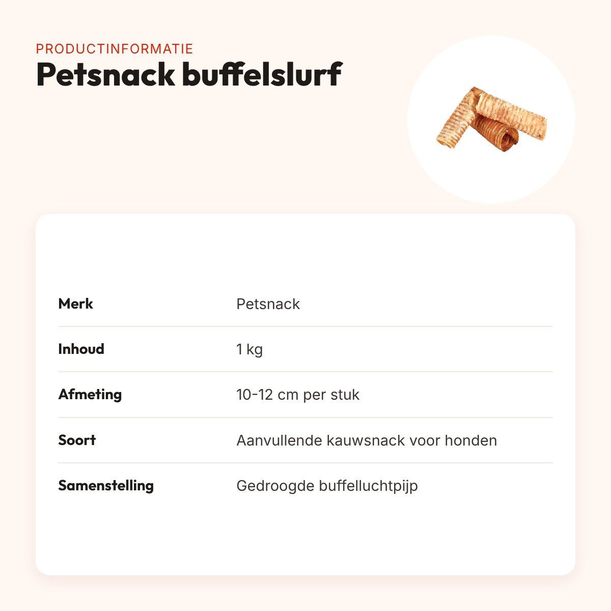 Petsnack buffelslurf 10-12 cm 1 kg – kauwsnack van buffelluchtpijp – productinformatie