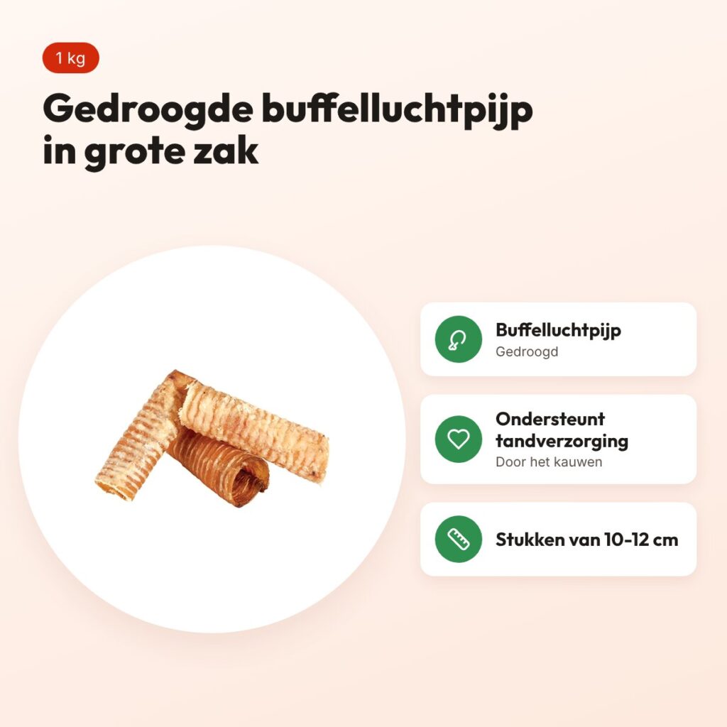 Petsnack buffelslurf 10-12 cm 1 kg – kauwsnack van buffelluchtpijp – voordelen