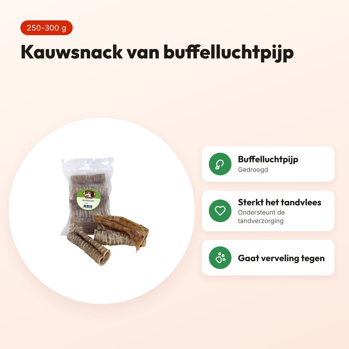 Petsnack buffelslurf 12 cm 250-300 g – kauwsnack voor honden – voordelen