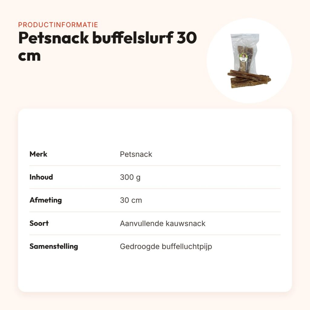 Petsnack buffelslurf 30 cm 300 g – kauwsnack van gedroogde luchtpijp – productinformatie