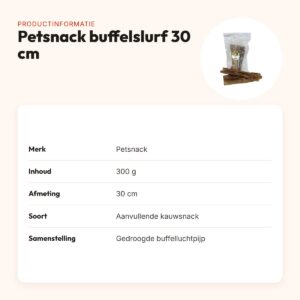 Petsnack buffelslurf 30 cm 300 g – kauwsnack van gedroogde luchtpijp – productinformatie