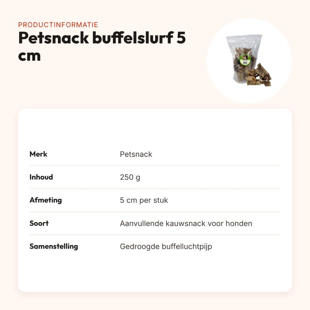 Petsnack buffelslurf 5 cm 250 g – kleine kauwsnack voor honden – productinformatie