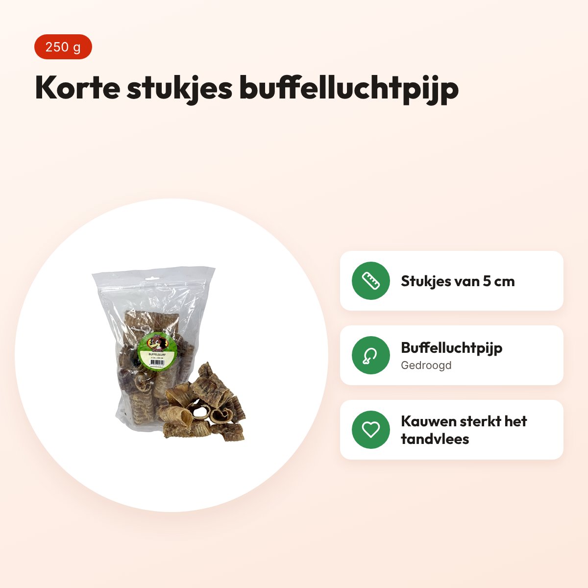 Petsnack buffelslurf 5 cm 250 g – kleine kauwsnack voor honden – voordelen