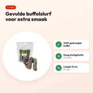 Petsnack buffelslurf gevuld 15 cm 2 stuks – kauwsnack voor honden – voordelen