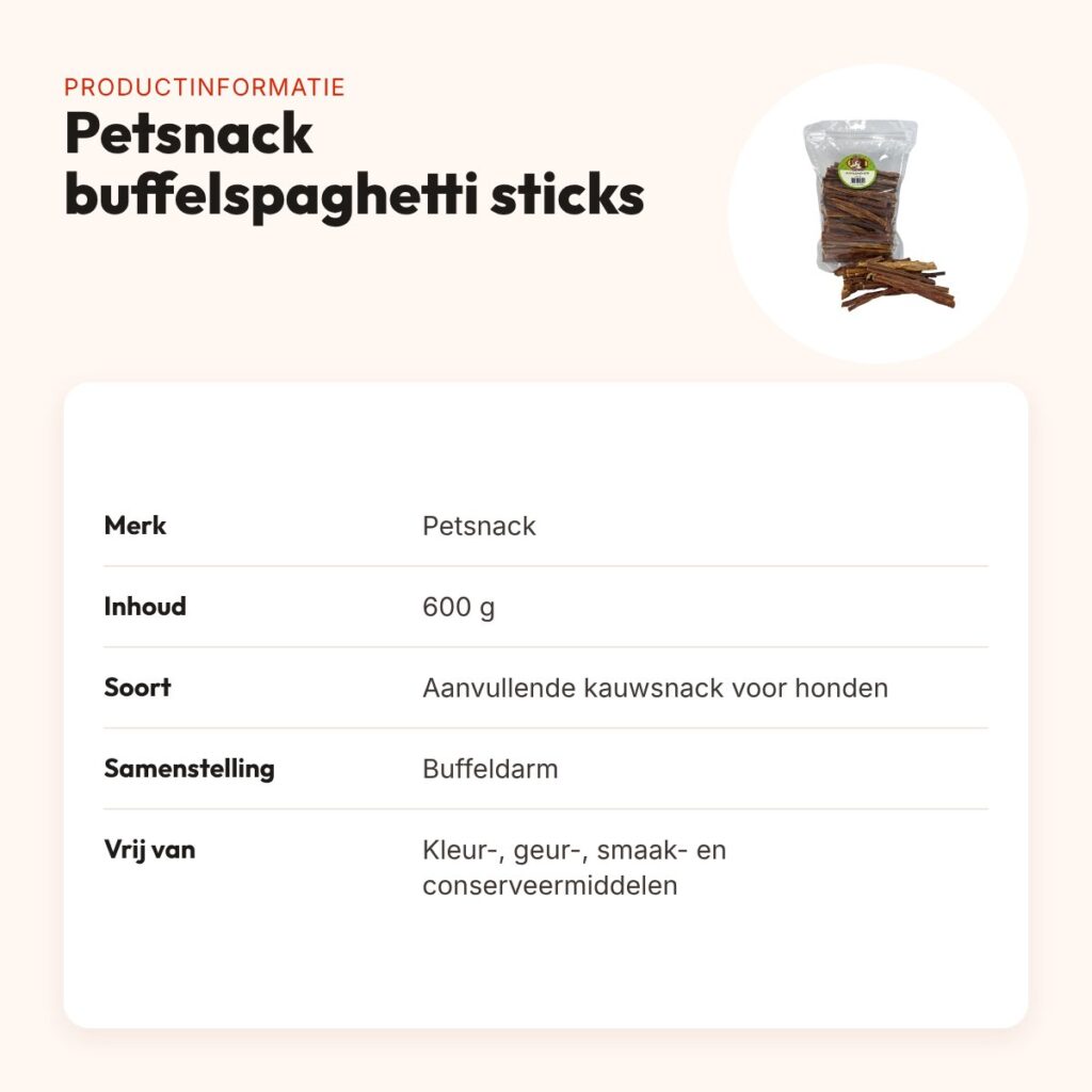 Petsnack buffelspaghetti sticks 600 g – kauwsnack van buffeldarm – productinformatie