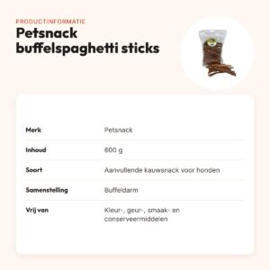 Petsnack buffelspaghetti sticks 600 g – kauwsnack van buffeldarm – productinformatie