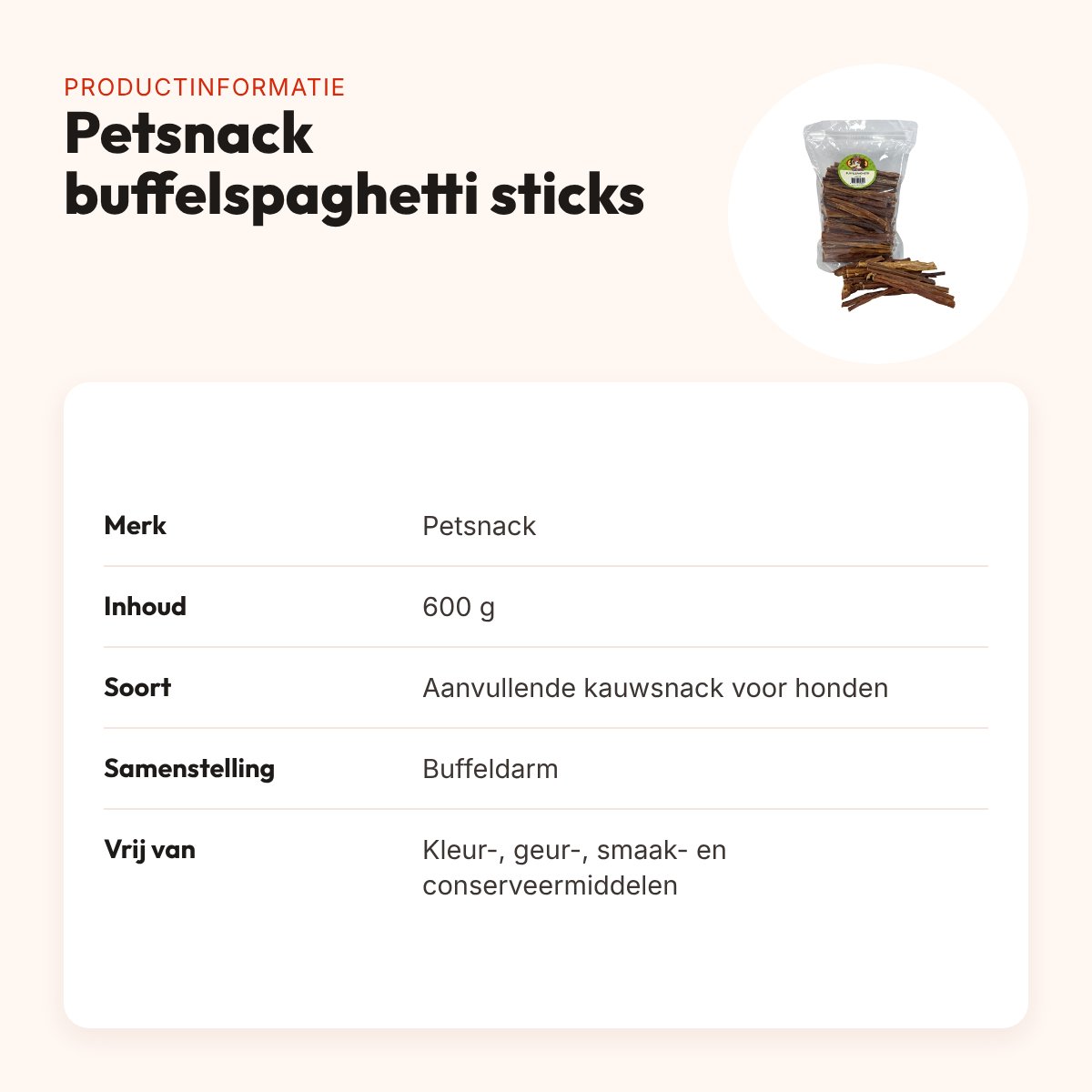 Petsnack buffelspaghetti sticks 600 g – kauwsnack van buffeldarm – productinformatie