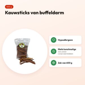 Petsnack buffelspaghetti sticks 600 g – kauwsnack van buffeldarm – voordelen