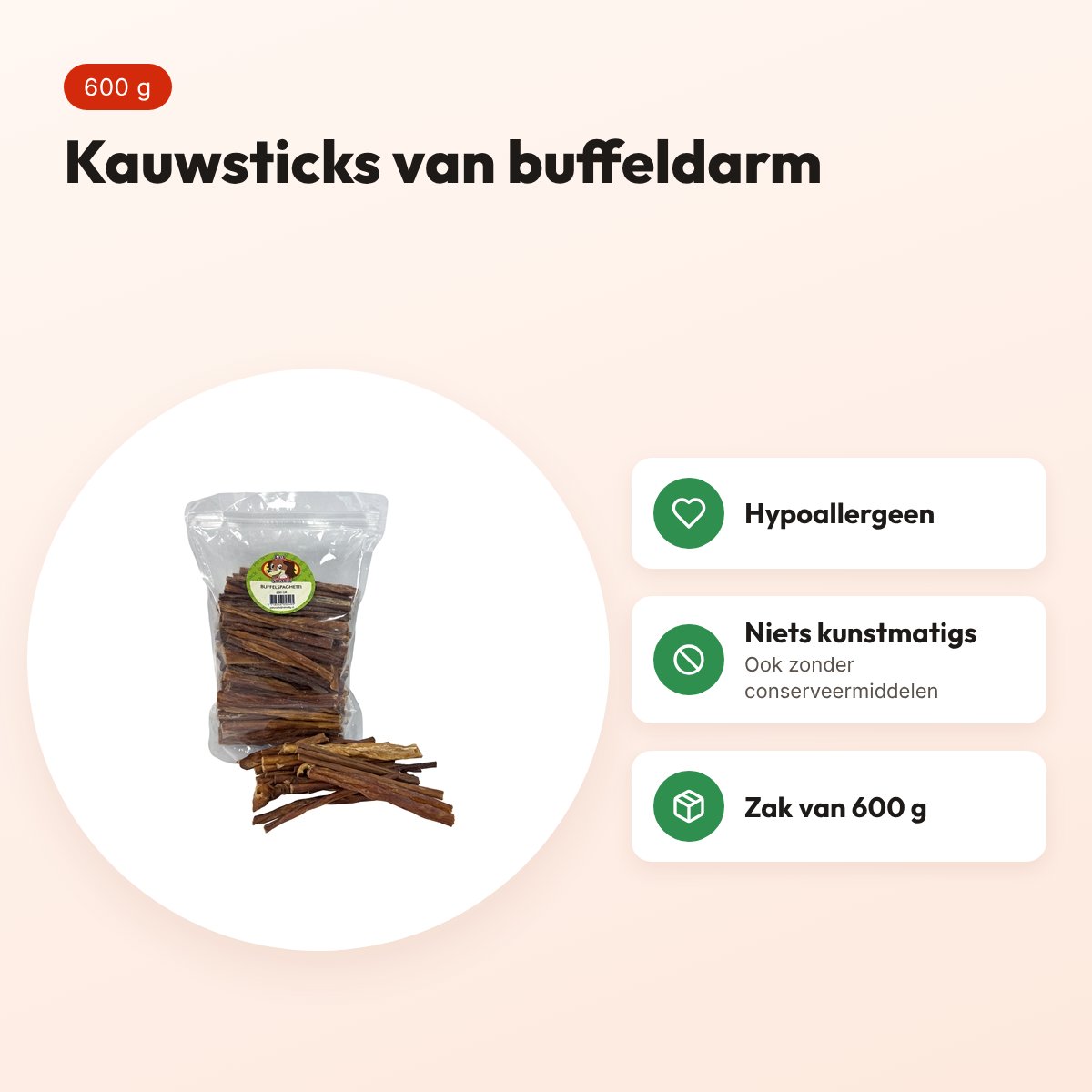 Petsnack buffelspaghetti sticks 600 g – kauwsnack van buffeldarm – voordelen