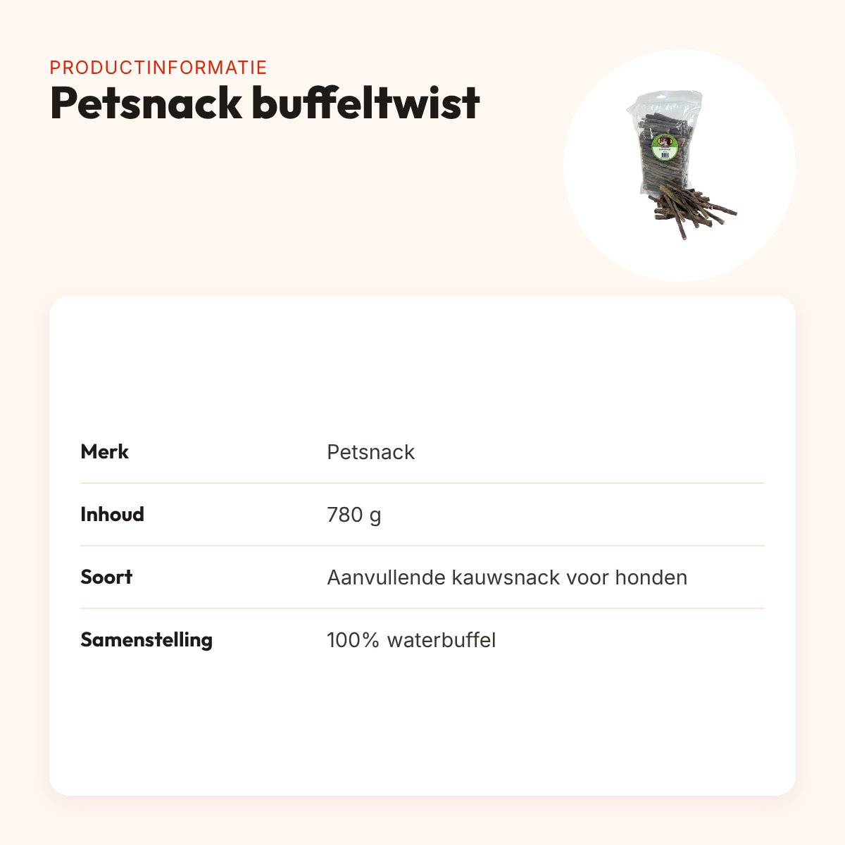 Petsnack buffeltwist 780 g – gedraaide kauwsnack van waterbuffel – productinformatie