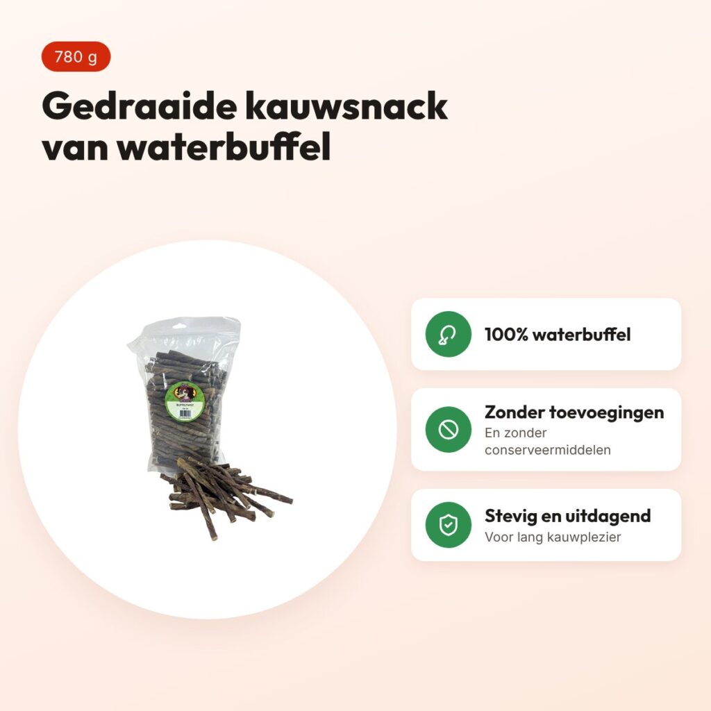 Petsnack buffeltwist 780 g – gedraaide kauwsnack van waterbuffel – voordelen