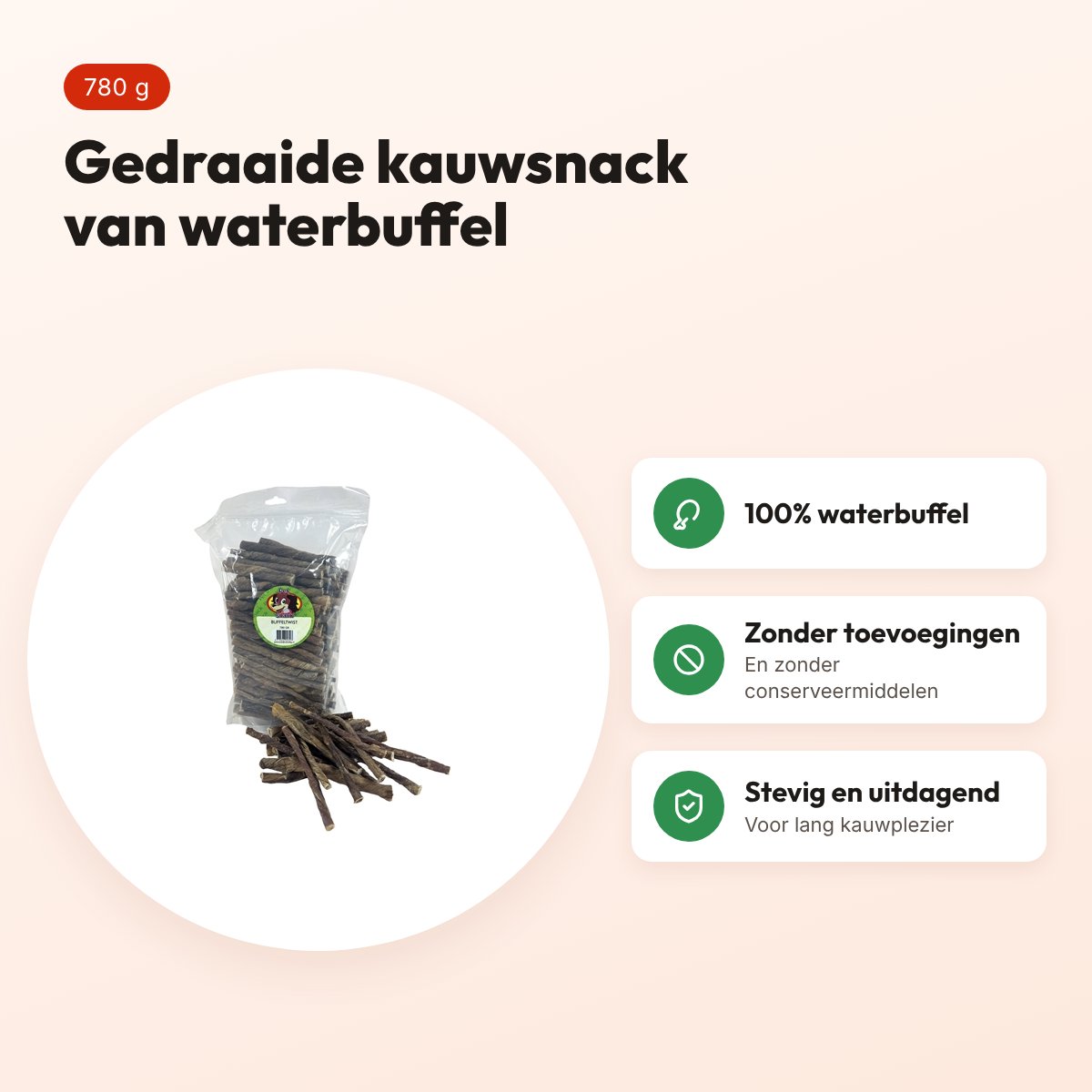 Petsnack buffeltwist 780 g – gedraaide kauwsnack van waterbuffel – voordelen