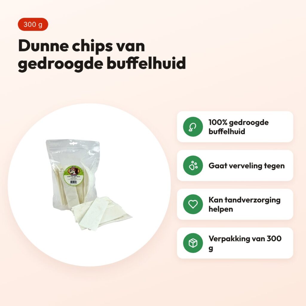 Petsnack chips wit buffelhuid 300 g – kauwsnack voor honden – voordelen