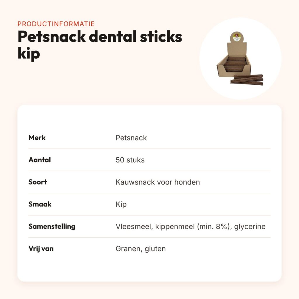 Petsnack dental sticks kip graanvrij/glutenvrij 50 stuks – productinformatie