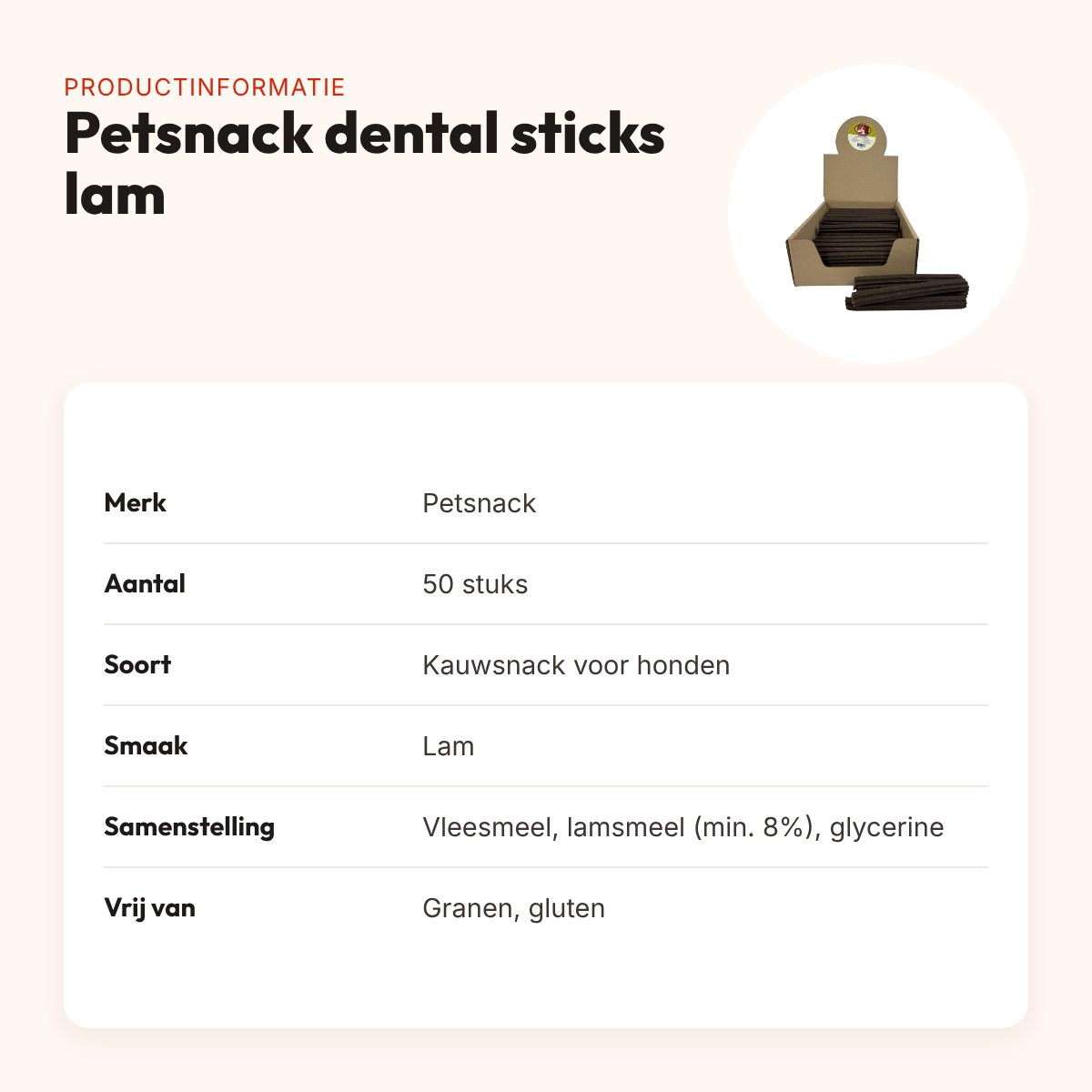 Petsnack dental sticks lam graanvrij/glutenvrij 50 stuks – productinformatie