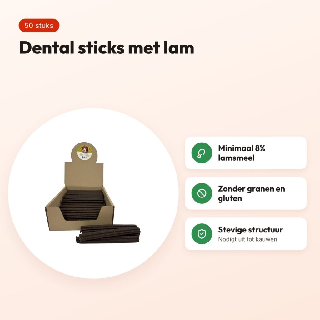 Petsnack dental sticks lam graanvrij/glutenvrij 50 stuks – voordelen