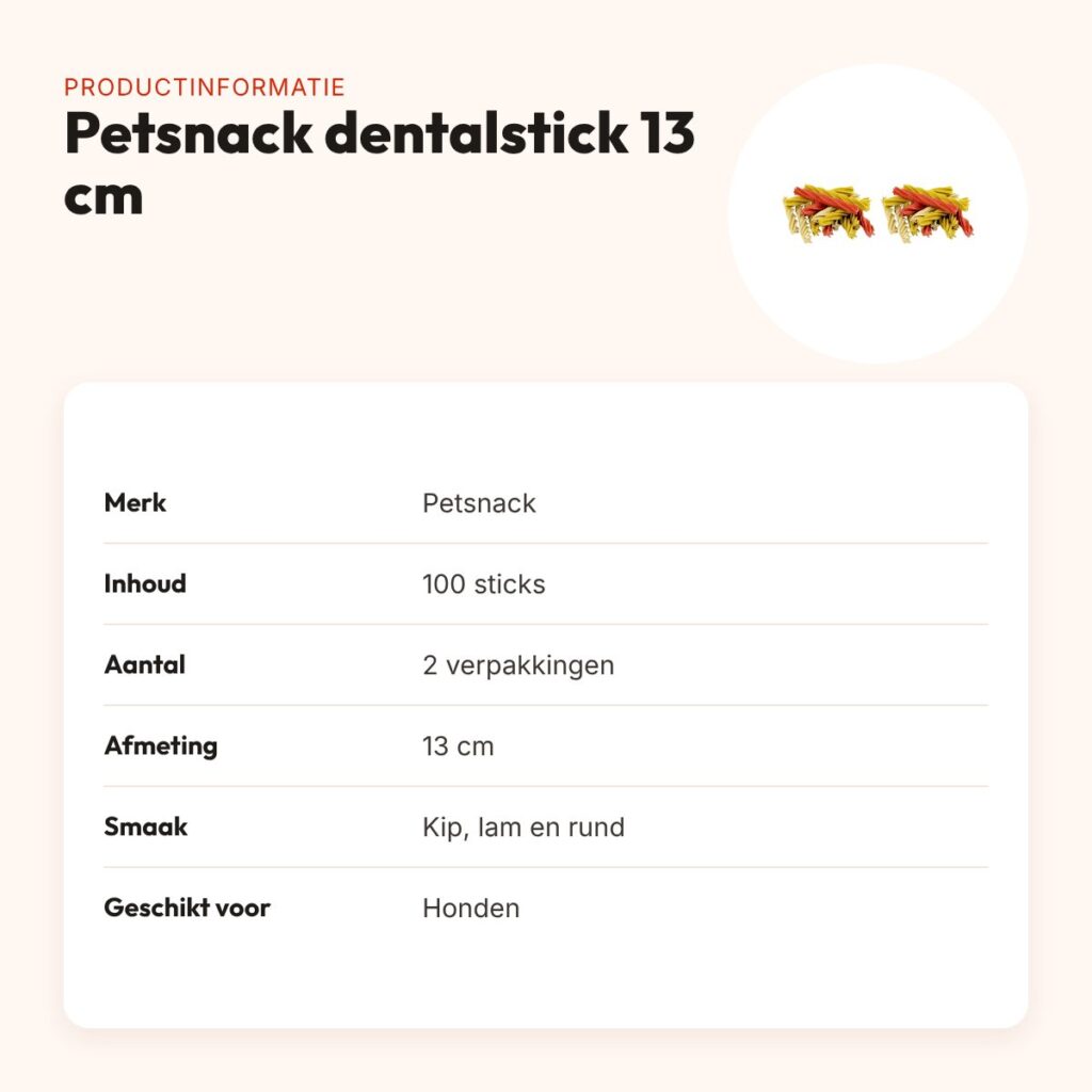 Petsnack dentalstick hond kip, lam en rund 13 cm – multipack 2 x 100 stuks – productinformatie