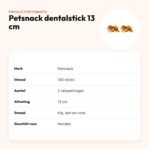 Petsnack dentalstick hond kip, lam en rund 13 cm – multipack 2 x 100 stuks – productinformatie
