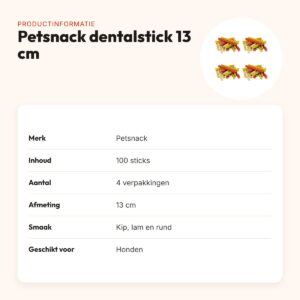 Petsnack dentalstick hond kip, lam en rund 13 cm – multipack 4 x 100 stuks – productinformatie