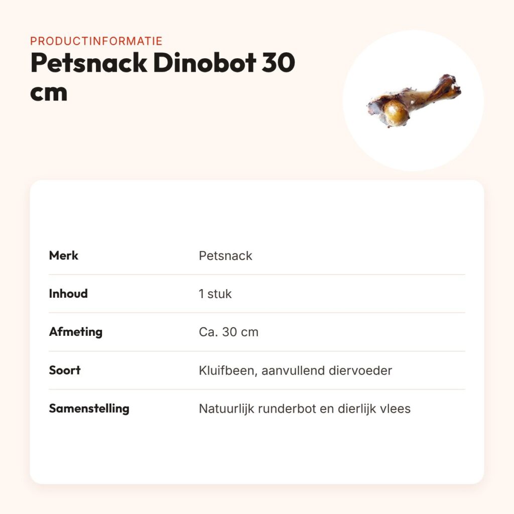 Petsnack Dinobot 30 cm – kluifbeen met stukjes vlees – productinformatie
