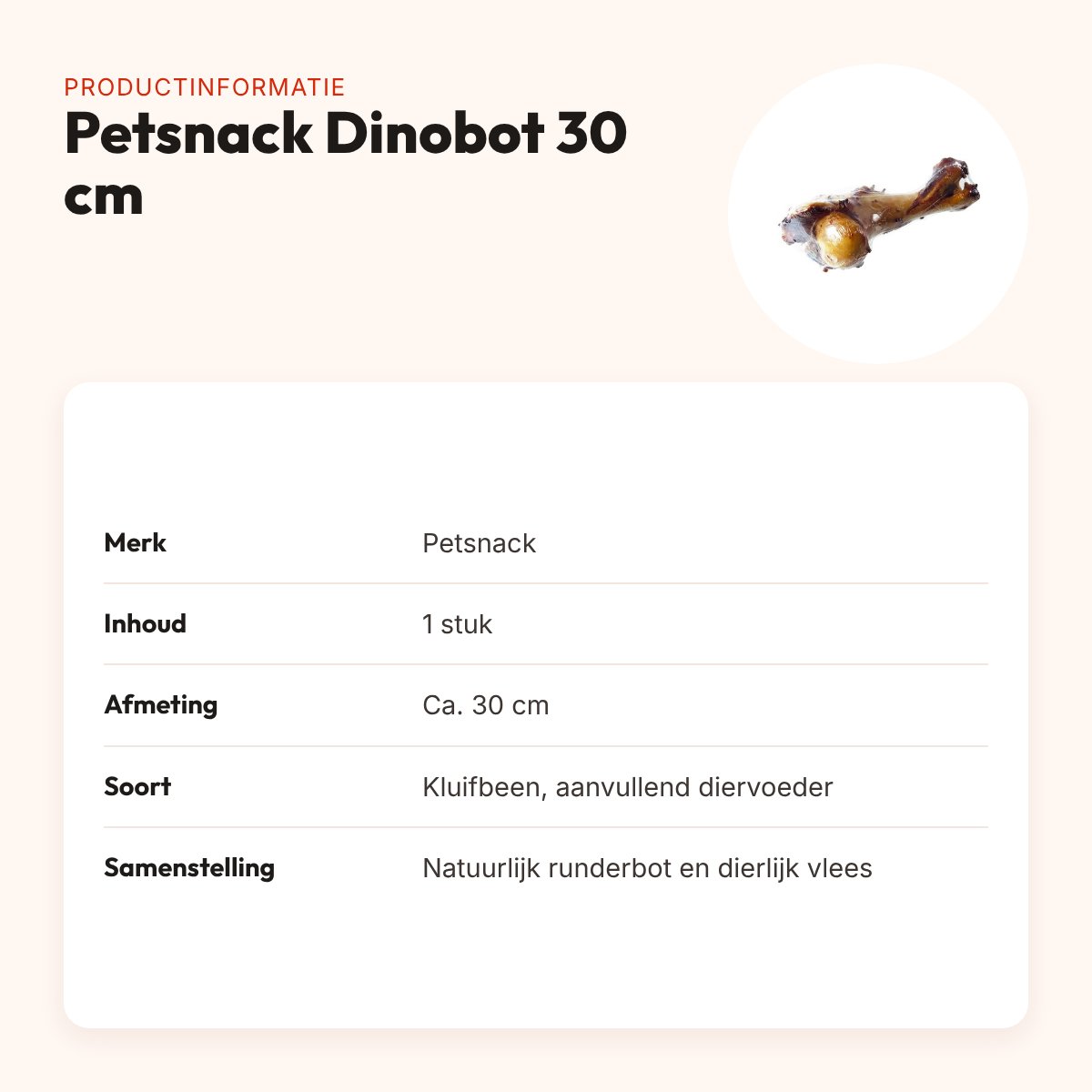 Petsnack Dinobot 30 cm – kluifbeen met stukjes vlees – productinformatie
