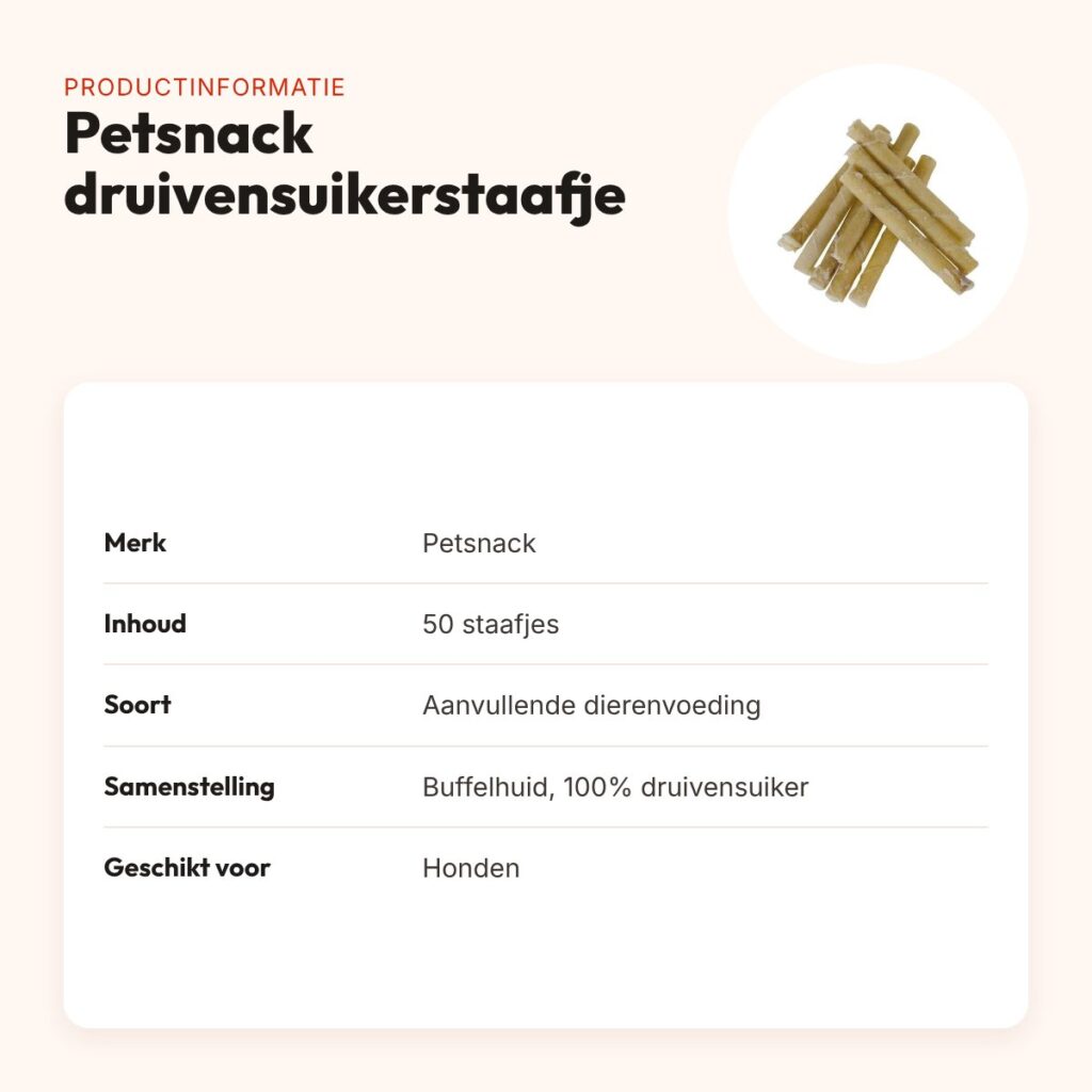 Petsnack druivensuikerstaafje van buffelhuid – 50 stuks – productinformatie