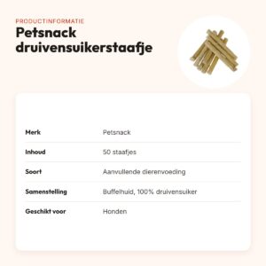 Petsnack druivensuikerstaafje van buffelhuid – 50 stuks – productinformatie