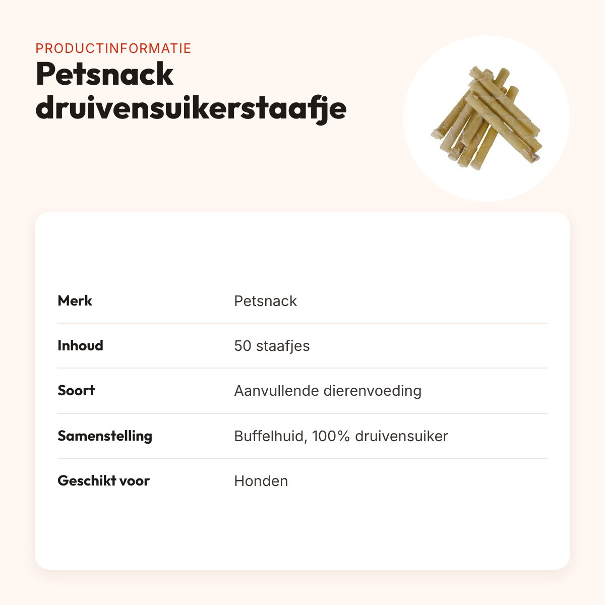 Petsnack druivensuikerstaafje van buffelhuid – 50 stuks – productinformatie