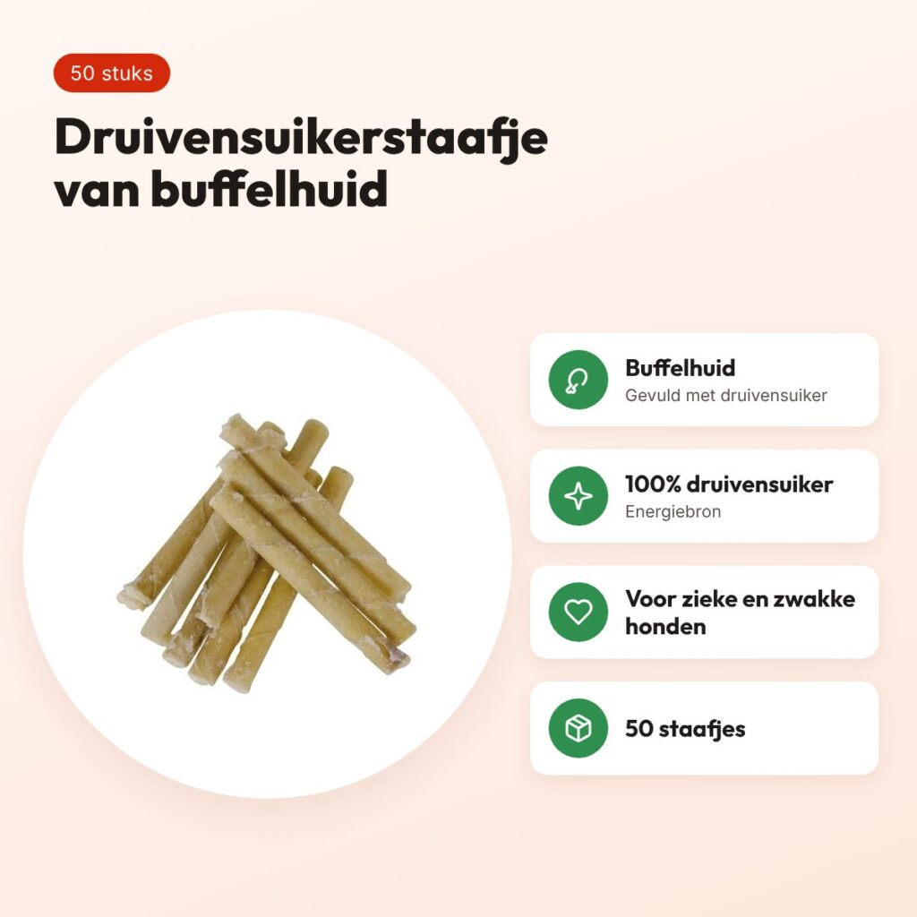 Petsnack druivensuikerstaafje van buffelhuid – 50 stuks – voordelen