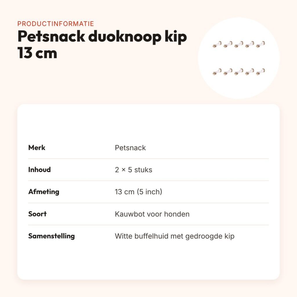 Petsnack duoknoop buffelhuid met kip 5 inch (13 cm) – multipack 2 x 5 stuks – productinformatie