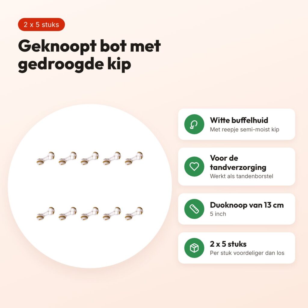 Petsnack duoknoop buffelhuid met kip 5 inch (13 cm) – multipack 2 x 5 stuks – voordelen
