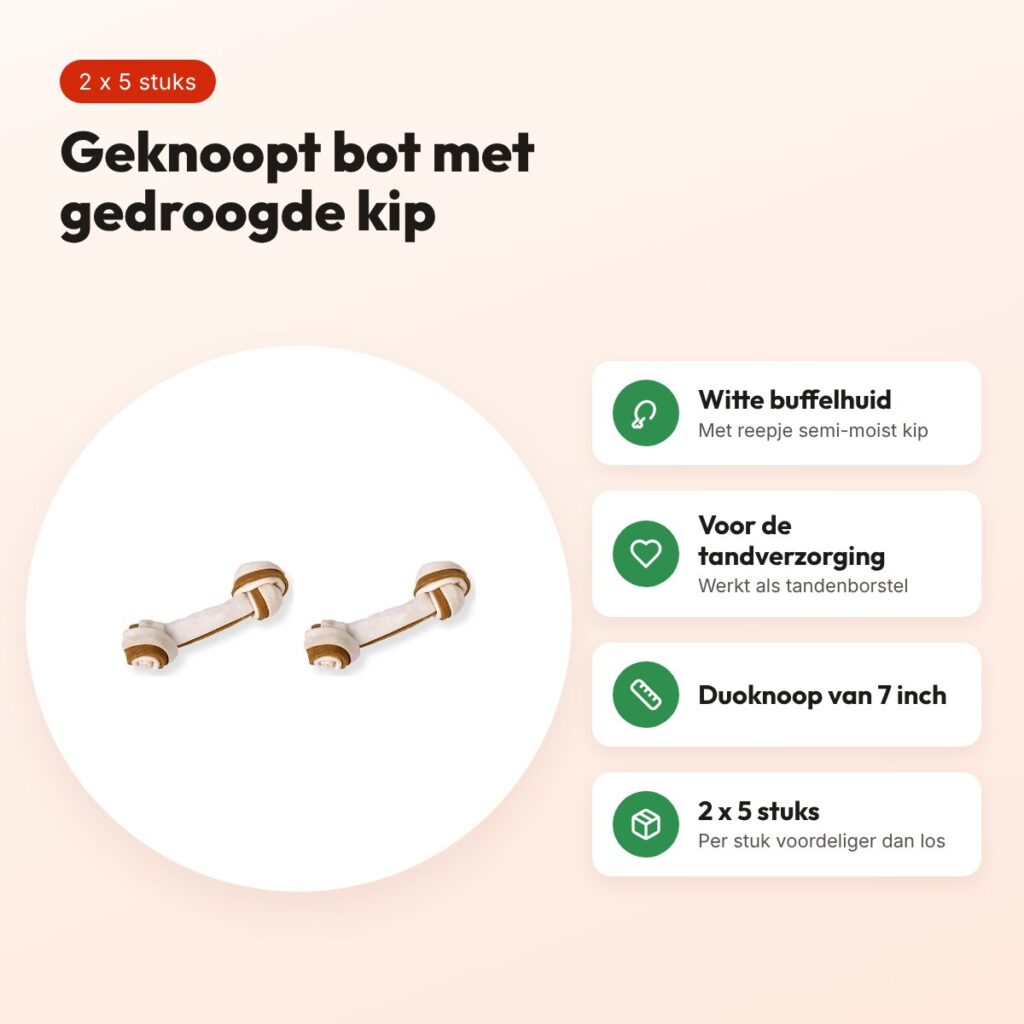 Petsnack duoknoop buffelhuid met kip 7 inch – multipack 2 x 5 stuks – voordelen
