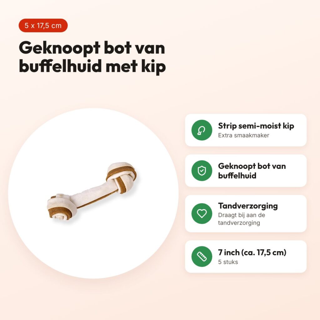 Petsnack duoknoop semi-moist kip 7 inch (17,5 cm) – buffelhuid, 5 stuks – voordelen