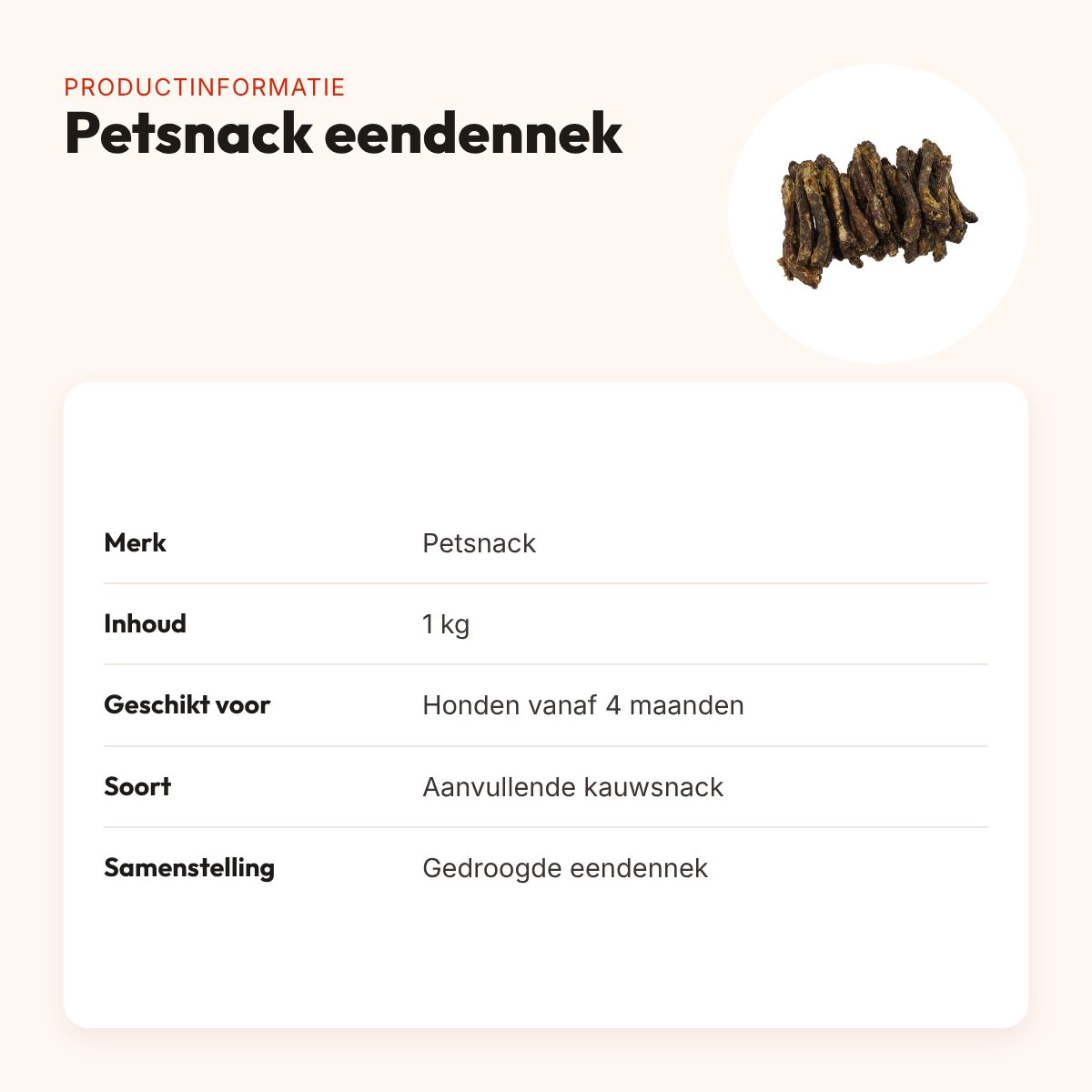 Petsnack eendennek 1 kg – gedroogde kauwsnack voor honden – productinformatie
