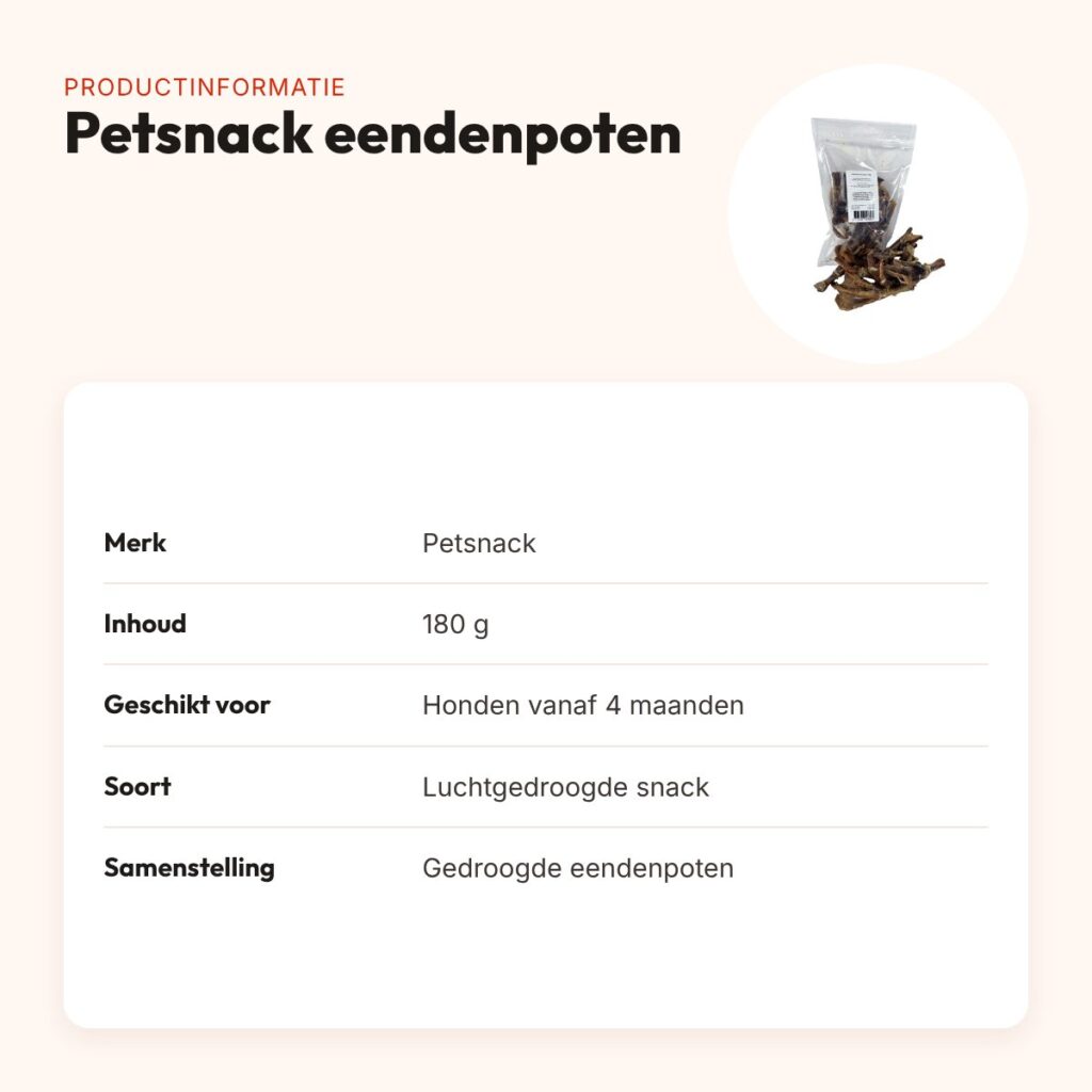 Petsnack eendenpoten 180 g – luchtgedroogde hondensnack – productinformatie