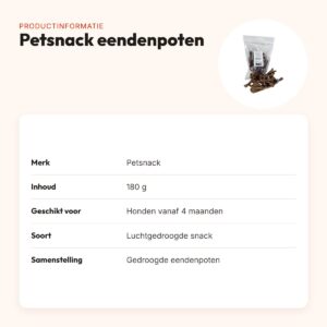 Petsnack eendenpoten 180 g – luchtgedroogde hondensnack – productinformatie