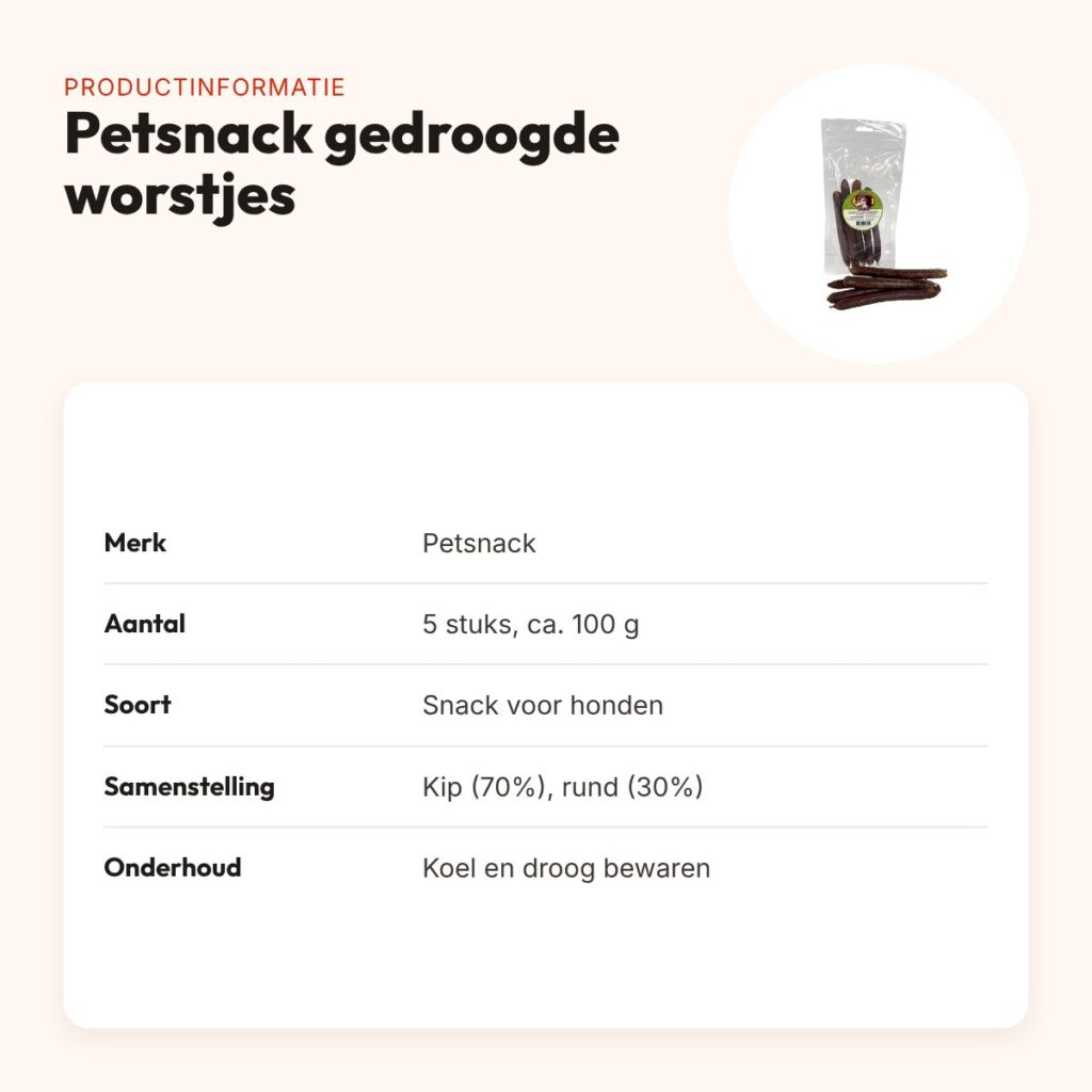 Petsnack gedroogde worstjes 5 stuks – kip en rund, ca. 100 g – productinformatie