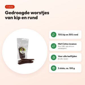 Petsnack gedroogde worstjes 5 stuks – kip en rund, ca. 100 g – voordelen