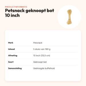 Petsnack geknoopt bot 10 inch (25,5 cm) 160 g – buffelhuid, 5 stuks – productinformatie