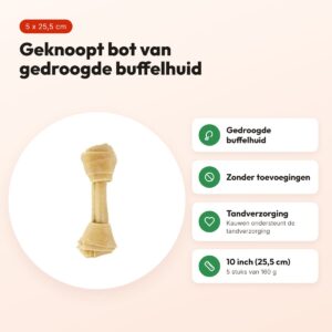 Petsnack geknoopt bot 10 inch (25,5 cm) 160 g – buffelhuid, 5 stuks – voordelen