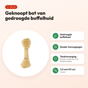 Petsnack geknoopt bot 7,5 inch (19 cm) – buffelhuid, 5 stuks – voordelen