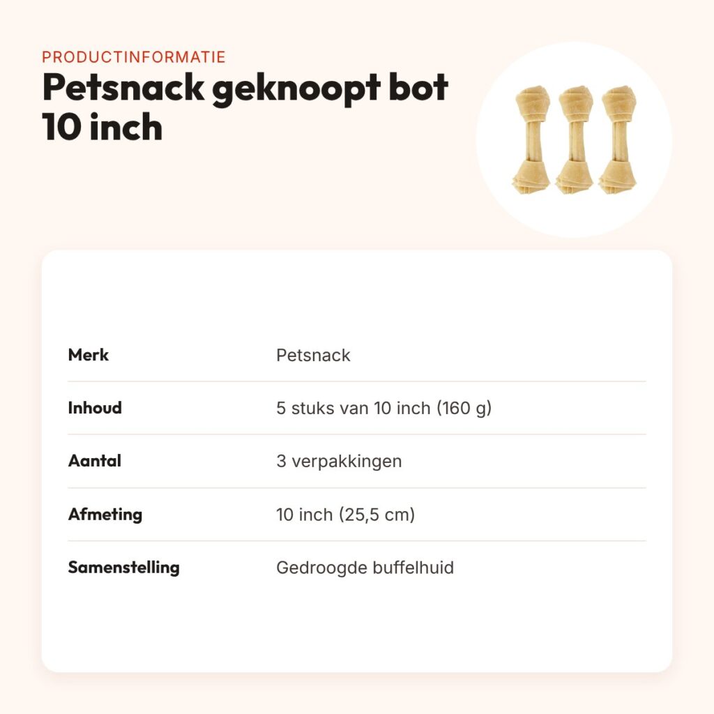 Petsnack geknoopt bot buffelhuid 10 inch 160 g – multipack 3 x 5 stuks – productinformatie