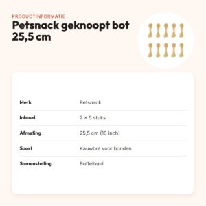 Petsnack geknoopt bot buffelhuid 10 inch 25,5 cm – multipack 2 x 5 stuks – productinformatie