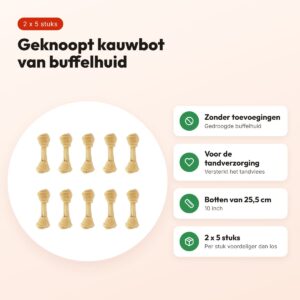 Petsnack geknoopt bot buffelhuid 10 inch 25,5 cm – multipack 2 x 5 stuks – voordelen