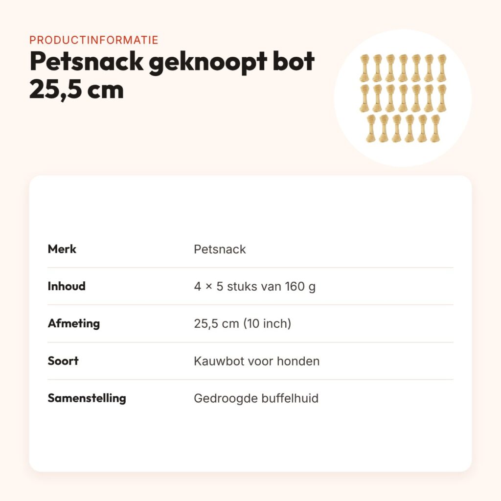 Petsnack geknoopt bot buffelhuid 10 inch (25,5 cm) – multipack 4 x 5 stuks – productinformatie