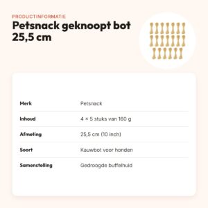 Petsnack geknoopt bot buffelhuid 10 inch (25,5 cm) – multipack 4 x 5 stuks – productinformatie