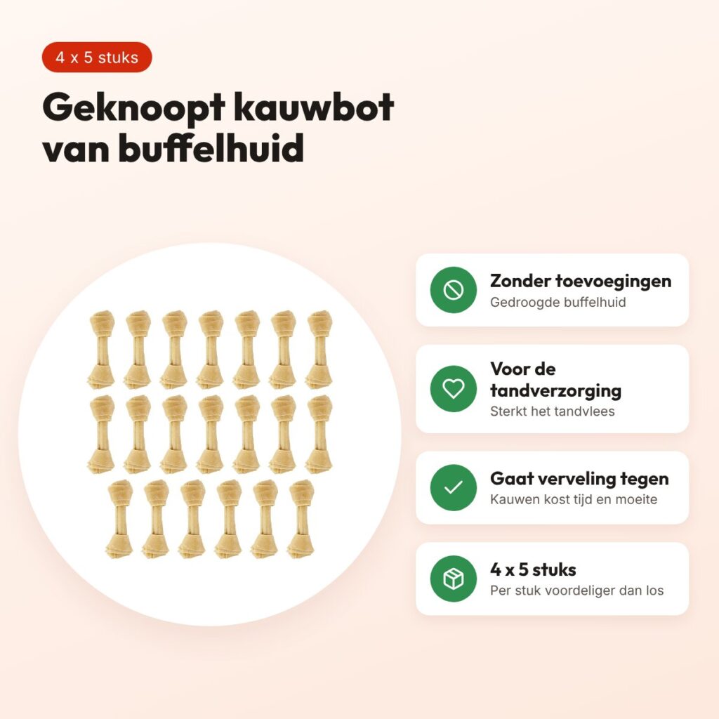 Petsnack geknoopt bot buffelhuid 10 inch (25,5 cm) – multipack 4 x 5 stuks – voordelen