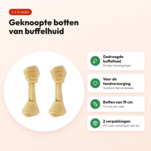 Petsnack geknoopt bot buffelhuid 7,5 inch (19 cm) – multipack 2 x 5 stuks – voordelen