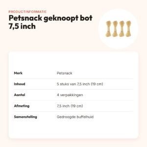 Petsnack geknoopt bot buffelhuid 7,5 inch (19 cm) – multipack 4 x 5 stuks – productinformatie