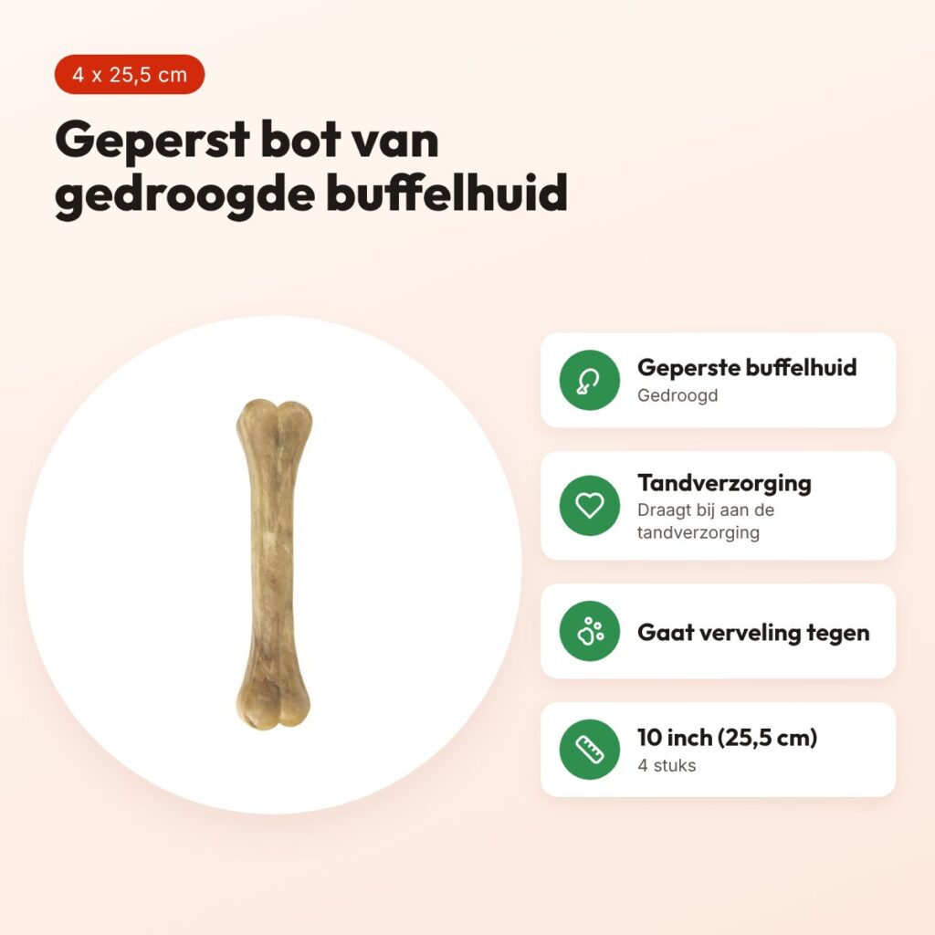 Petsnack geperst bot 10 inch (25,5 cm) – buffelhuid, 4 stuks – voordelen